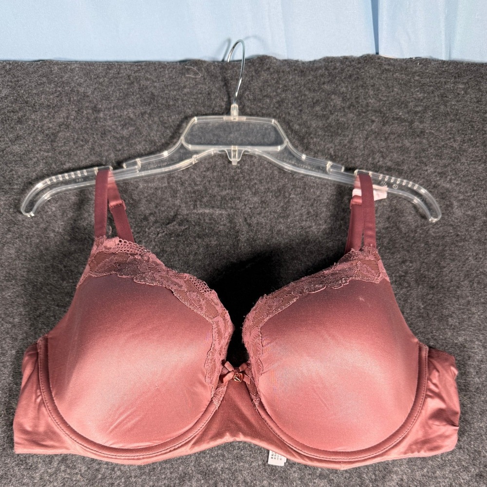 Victoria's Secret Demi Bra 38DD Lightly Lined Lace Trim Mauve Rosewood Underwire